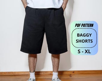 Baggy Long Shorts Sewing Pattern PDF - Men’s Knee-Length Shorts Pattern - Oversized Baggy Shorts - Digital PDF Pattern - Instant Download
