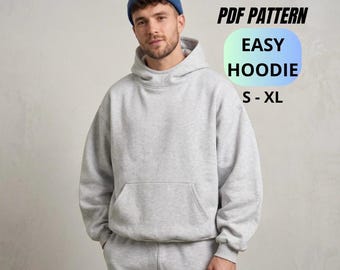 Oversized Sweatshirt Sewing Pattern PDF - Hoodie Pattern with Kangaroo Pocket - Unisex Pullover Pattern - Instant Download