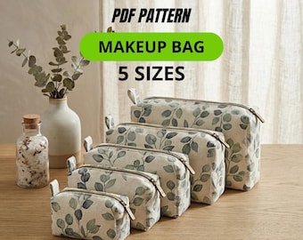 PDF Makeup Bag Sewing Pattern - Cosmetic Bag Pattern 5 Sizes - Zipper Pouch Pattern - Travel Bag Sewing Pattern - Instant Download