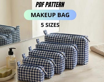 Makeup Bag Sewing Pattern PDF - Zipper Pouch Pattern, Cosmetic Bag Pattern, Toiletry Bag Sewing Pattern, 5 Sizes, Beginner Friendly
