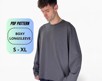 Longsleeve Sewing Pattern PDF - Boxy Long Sleeve T-Shirt - Oversized Men’s T-Shirt Pattern - Streetwear PDF Pattern - Sizes S-XL
