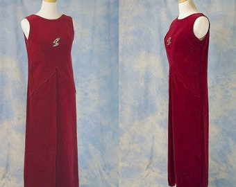 Price Reduced! Vintage 60s Italian Designer Tony Krupa Deep Red Velvet Column Cocktail Party Dress, Sm / Med