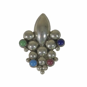 Vintage 1980s Taxco Mexico Sterling Silver Large Abstract Brooch Pin
