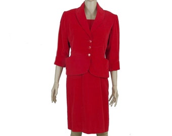 Vintage 50s 1950s Red Velvet Jumper & Jacket, XS, Small