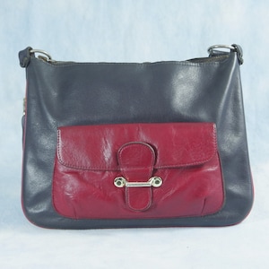 REDUCED Handmade Vintage 60s 1960s Mod Genuine Leather Shoulder Bag, Navy and Red