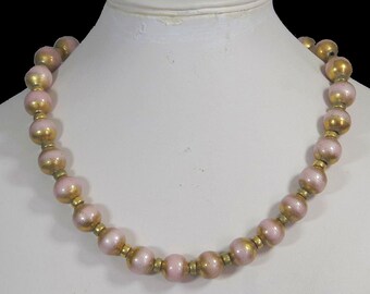 Vintage 60s Evans Metal Bead Choker Necklace, Pink and Gold HTF