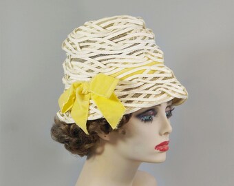 Price reduction! Vintage 1970s Gwenn Pennington Braided Straw Ribbon Bucket Hat Lampshade Hat