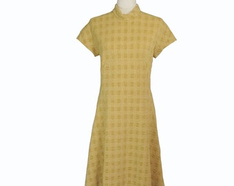 Vintage 60s Arnold Scaasi Knits for Tannel Metallic Gold Fit & Flare Dress, Size Medium