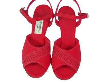 Vintage 70s Red Canvas Daniel Green Outdorables Strappy Sandals, Sz 7
