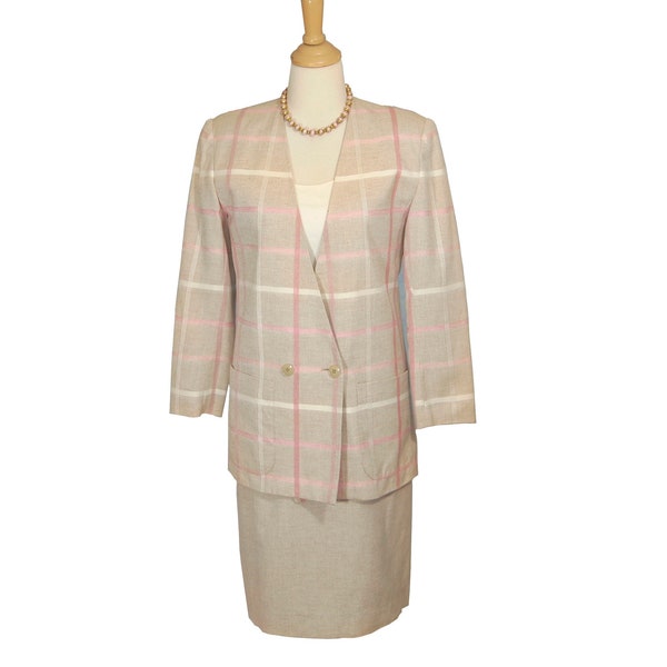 Vintage 80s 1980s Suits Ltd. Linen Blend Skirt Suit, Size 8 Petite