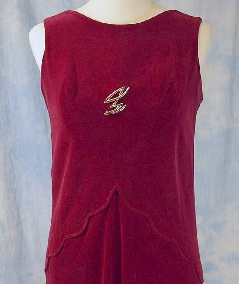 Price Reduced Vintage 60s Italian Designer Tony Krupa Deep Red Velvet Column Cocktail Party Dress, Sm / Med image 3