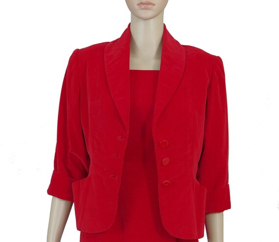 Vintage 50s 1950s Red Velvet Jumper & Jacket, XS,… - image 2