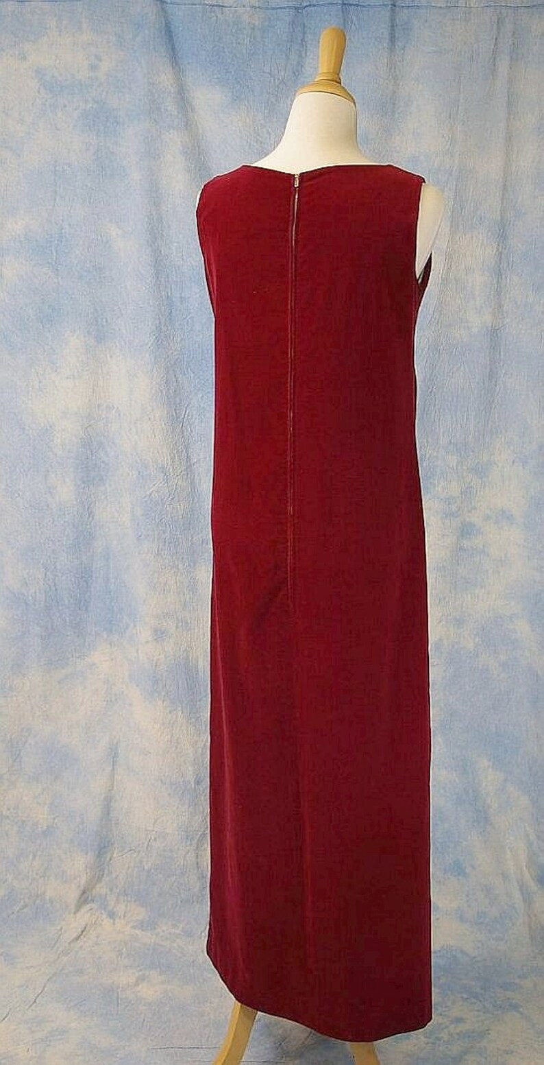 Price Reduced Vintage 60s Italian Designer Tony Krupa Deep Red Velvet Column Cocktail Party Dress, Sm / Med image 4