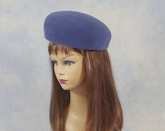 Vintage 1960s Borsalino Blue Women's Fur Felt Beret or Bubble Hat, Rare