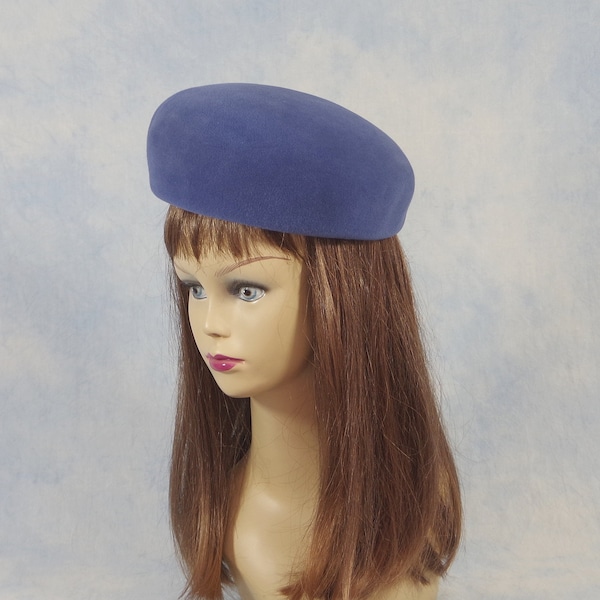 Vintage 1960s Borsalino Blue Women's Fur Felt Beret or Bubble Hat, Rare