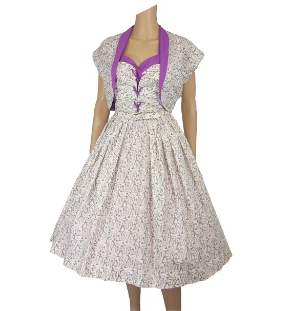 1950s Gwen Lee Abstract Print Corset Laced Dress … - image 3