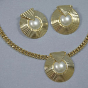 PRICE REDUCED! Vintage 80s Park Lane Art Deco Style Faux Pearl Necklace & Earring Demi Parure, Original Box, HTF