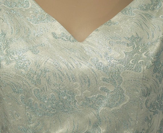 Vintage 60s Ice Blue Asian Silk Brocade Sheath Dr… - image 3