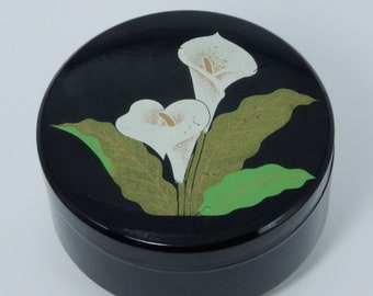 Vintage Japan Lacquerware Coaster Set of 6 Calla Lilies, VGC