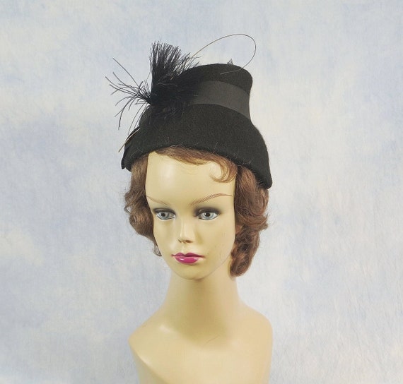 Vintage 40s Black Wool Felt Mini Bucket  Lampshad… - image 2