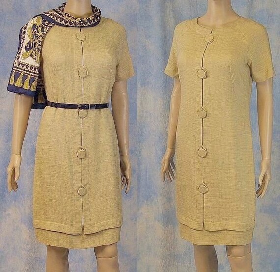 Vintage 50s 60s Designer Linen Wiggle Dress, Sma