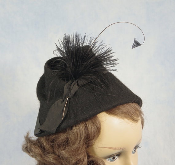 Vintage 40s Black Wool Felt Mini Bucket  Lampshad… - image 3