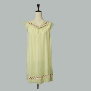 Vintage 60s 70s Chiffon and Nylon Short Nightgown, Hearts Detail, Size Med