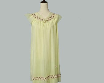 Vintage 60s 70s Chiffon and Nylon Short Nightgown, Hearts Detail, Size Med