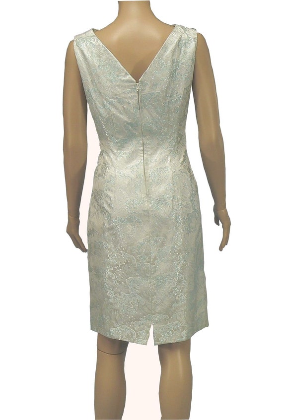 Vintage 60s Ice Blue Asian Silk Brocade Sheath Dr… - image 4