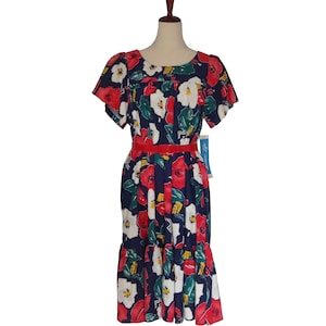 REDUCED! Vintage 70s 80s Hawaiian Style Tiered Flutter Sleeve Dress, Leisure Life, NWT, Sz Medium
