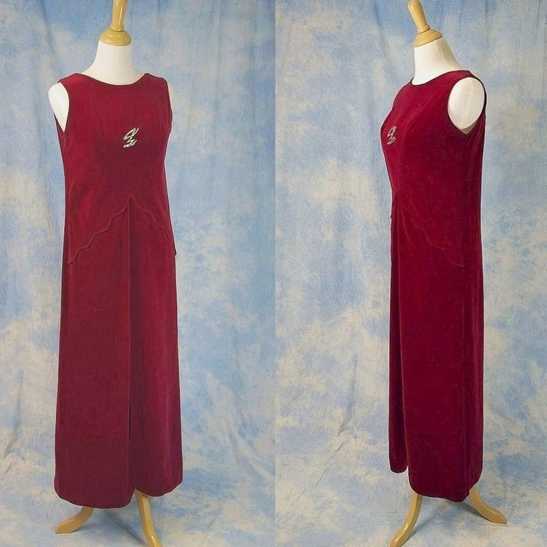 Price Reduced Vintage 60s Italian Designer Tony Krupa Deep Red Velvet Column Cocktail Party Dress, Sm / Med image 1