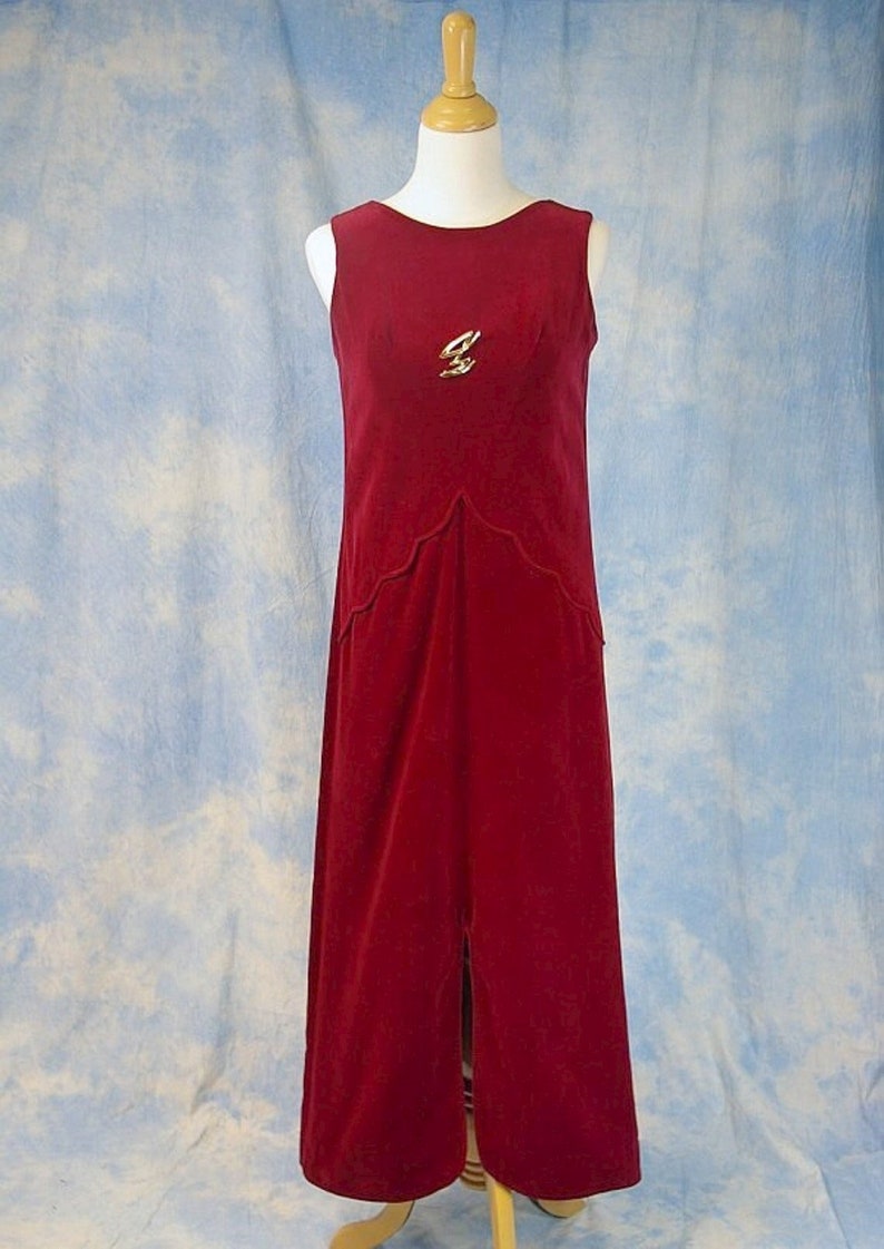 Price Reduced Vintage 60s Italian Designer Tony Krupa Deep Red Velvet Column Cocktail Party Dress, Sm / Med image 2