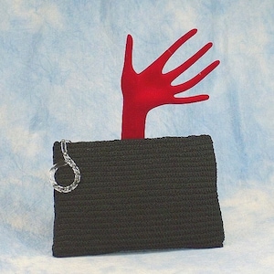 Price Reduced! Vintage 40s Black Corde Clutch Bag Purse, Lucite Pull, Attached Coin Purse