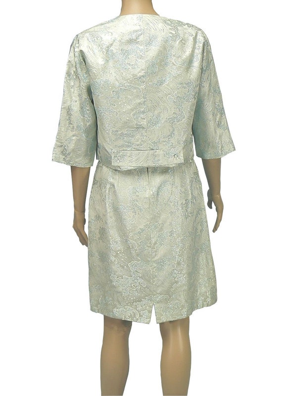 Vintage 60s Ice Blue Asian Silk Brocade Sheath Dr… - image 6