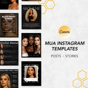 Makeup Artist Instagram Templates for Canva | MUA Social Media Bundle | Editable Beauty Business Posts for Instagram, Modern Aesthetic