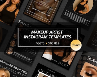 Esthetische MUA Instagram-sjablonen: Canva-bundel make-upartiest, minimale schoonheidsposts, klantpromo en prijslijstkit