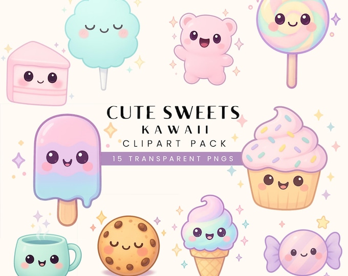 Watercolor Kawaii Sweets Clipart Bundle, Colorful Macarons Cupcakes ...