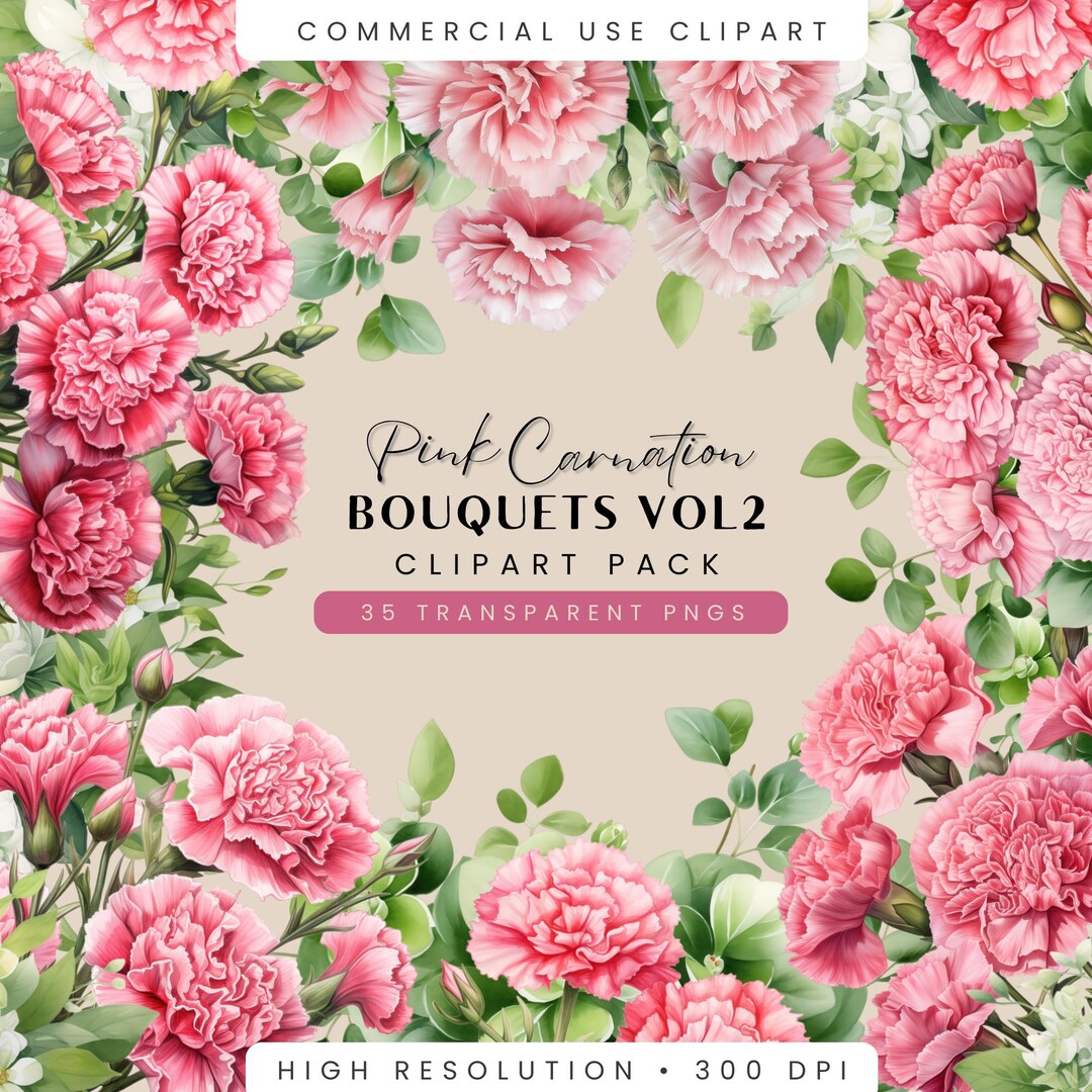 Watercolor Pink Carnation Flower Bouquets Clipart (digital Download) - Etsy