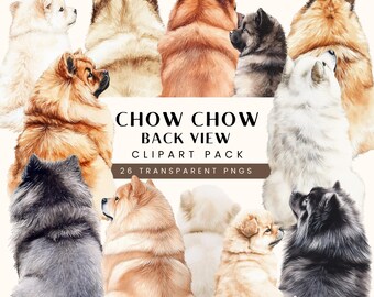 Aquarel hond clipart: chow chow png-bundel (digitale download)
