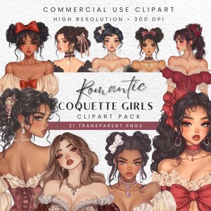 Romantic Coquette Style Woman Clipart, Roccoco PNG, Vintage Fashion Art, Soft Girl Digital Stickers, Perfect for Junk Journals and Smut