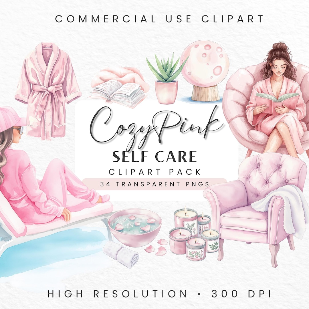 Self Care Clipart, Digital Stickers for Spa Day, Cozy Illustrations ...