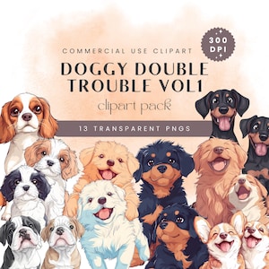 Watercolor Dog Clipart: Mixed Breeds PNG Bundle (Digital Download)