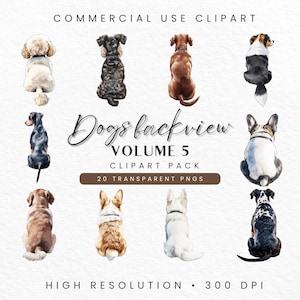 Hunde von Rückansicht, Clipart Bundle, Band 5, Aquarell Hunderassen, süße Haustier Clipart, digitaler Download für Hundeliebhaber, kommerzielle Nutzung