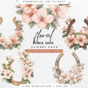 Floral Horseshoe Clipart: Western Art PNG Bundle (Digital Download)