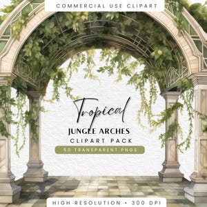Wedding Arch Jungle Leaves Clipart, Greenery Borders Design PNG, Summer Vibes, Foliage Clipart, Digital Download for Crafts, Commercial Use
