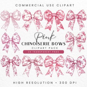 Roze chinoiseriestrik clipart, vintage bloemdessin, coquette bow png, digitale download, commercieel gebruik, perfect voor toile de jouy-ambachten