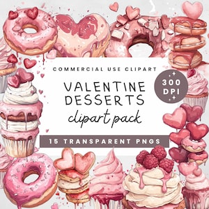 Pink Sweets Clipart, Cute Dessert PNG, Digital Download for Baking Crafts & Party Decor, Watercolor Art, Commercial Use