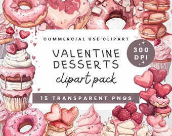 Valentine Dessert Clipart Bundle: Süße Leckereien, rosa PNGs (kommerzielle Nutzung)