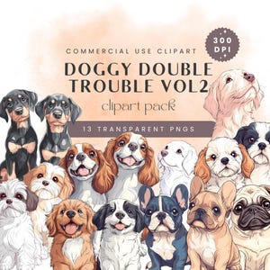 Cute Dogs Clipart Birthday Party, Watercolor Puppies, Digital Download, Commercial Use, Fun Clipart Bundle