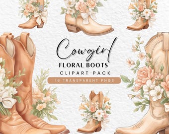 Watercolor Cowgirl Boots Clipart: Floral Western PNGs (Digital Download)